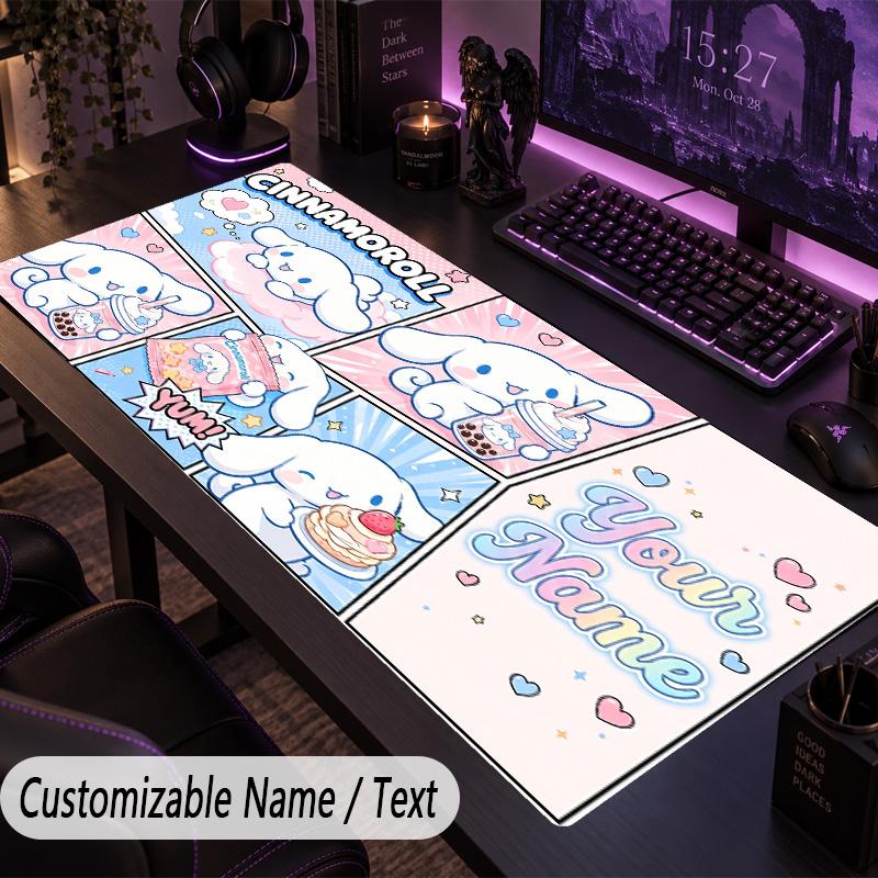 Custom Text Big Mousepad, Extended Desk Pad For Laptop Work GameCinnamoroll