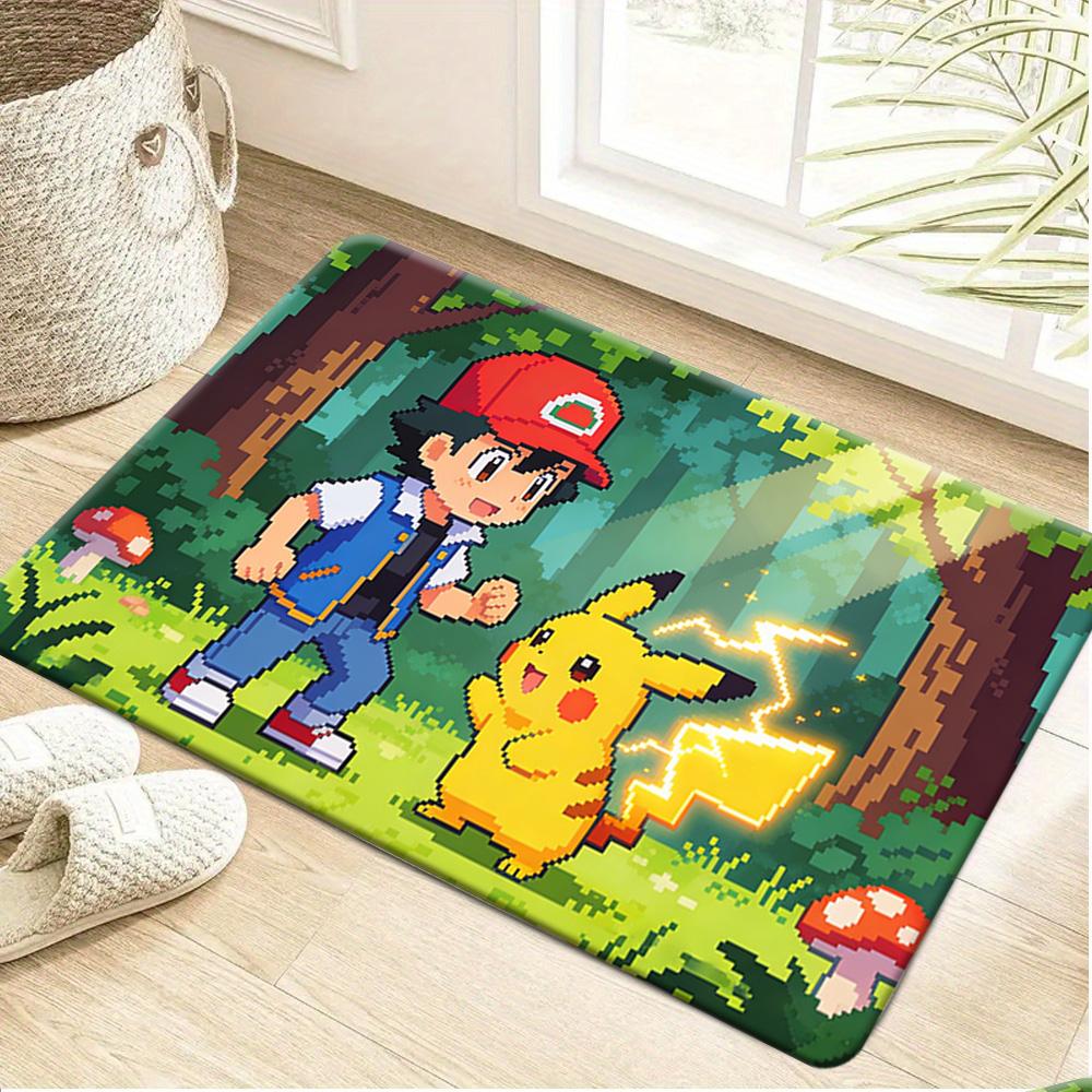 Cute Pokemon Pikachu Flower Garden Print Non-slip Doormat, Soft Absorbent Floor Rug for Home Decor 40x60cm