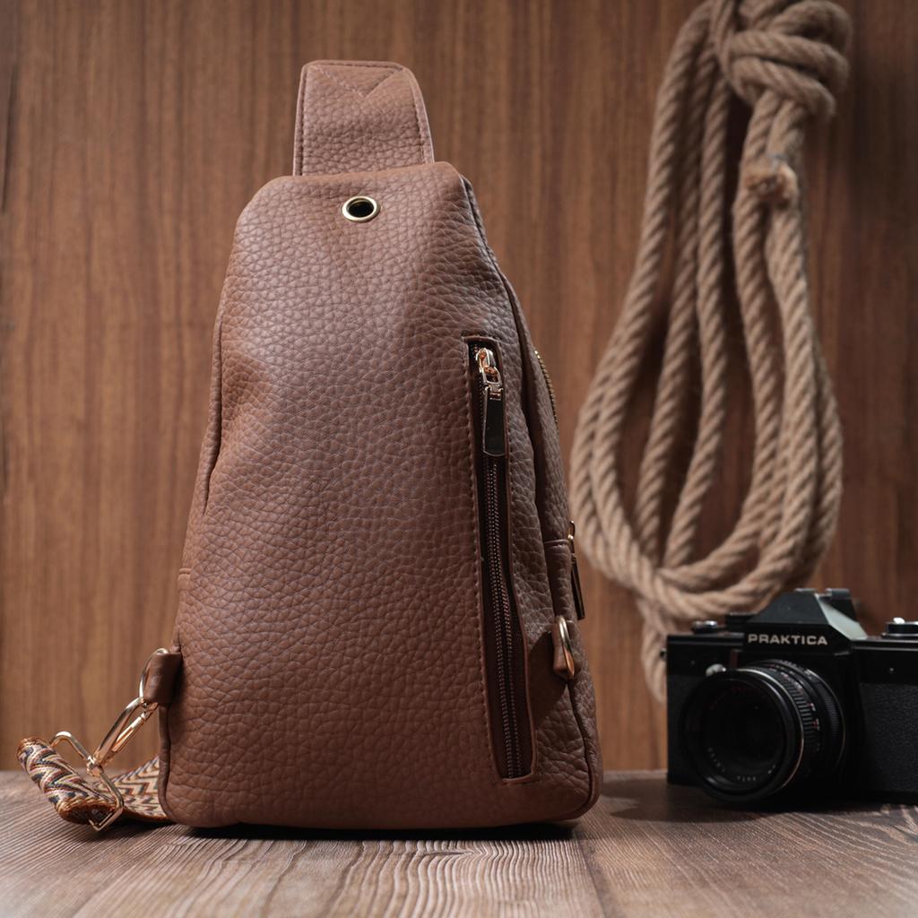 Praktische Damen-Umhängetasche mit einem Schultergurt aus grobnarbigem Ökoleder VINTAGE Bag 22764 Braun