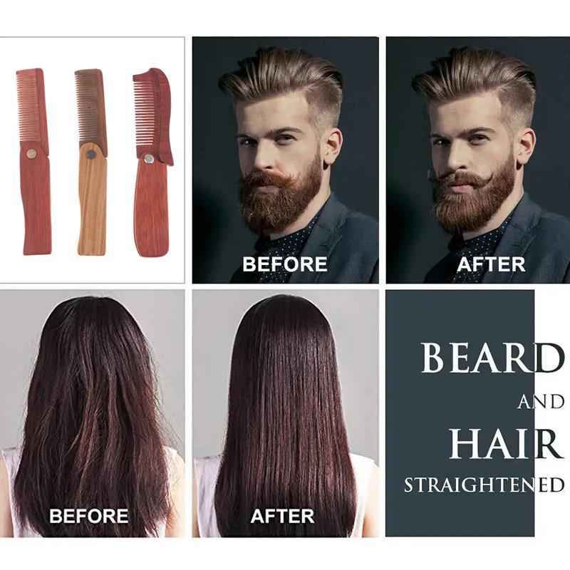 Herren Taschenkamm Klappbarer Holzkamm Bartkamm Sandelholz Haarkämme für Männer Perfekt zur Anwendung mit Bartbalsam