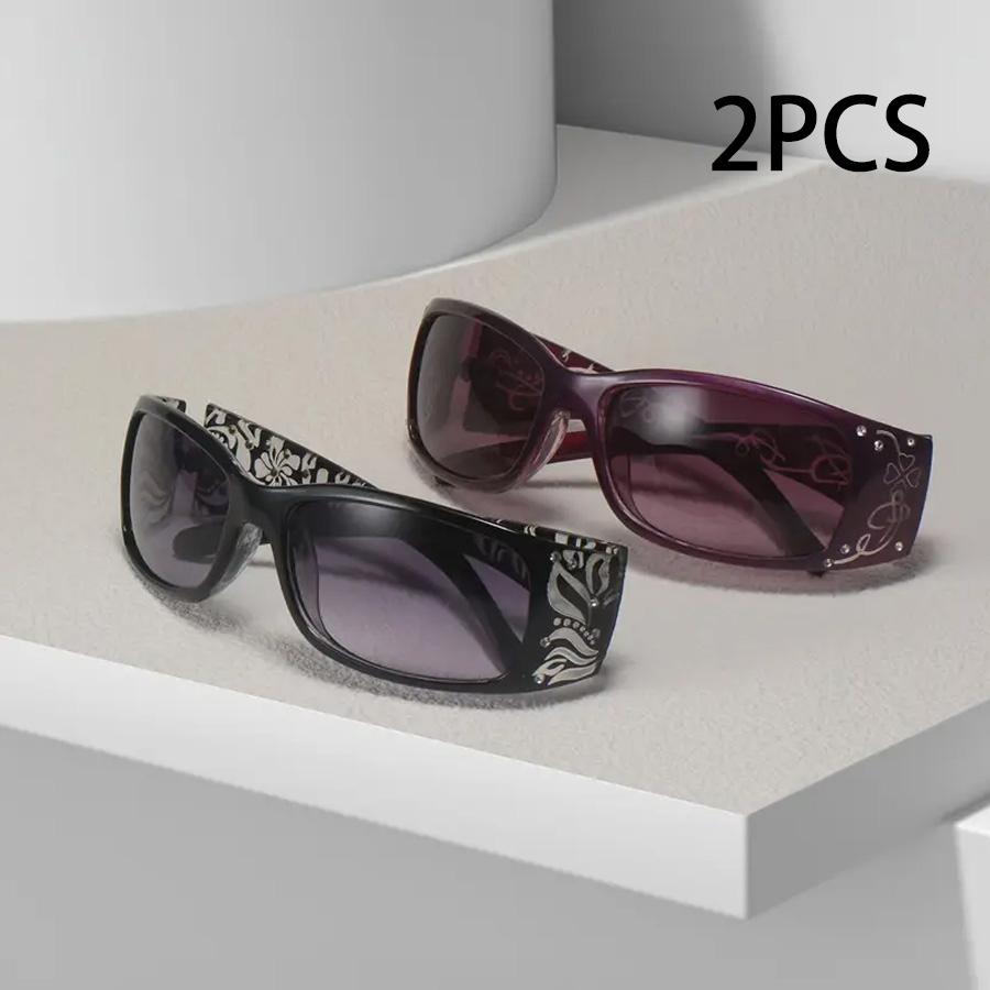 Pattern Decoration Diamond-Encrusted Square Frame Sunglasses Retro Style Daily Classic Fashion Ladies Vacation Travel Glasses