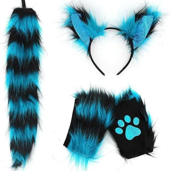 Ear Headband Gloves and Tail Set - 3 Piece Party Costume Accessory for Women