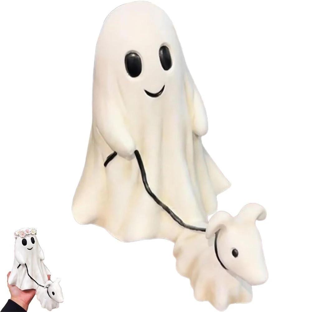 Halloween Ghost Walking Dog Statue Creative Cute Ghost Walking Dog Ornament Handmade Ghost Walking Dog Figurine Gift for Friends