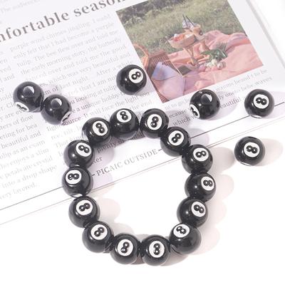 Billiards Theme Round Beads Eight Ball Spacer Acrylic Beads Black Billiard Beads for DIY Jewelries Making Hole 3.5mm