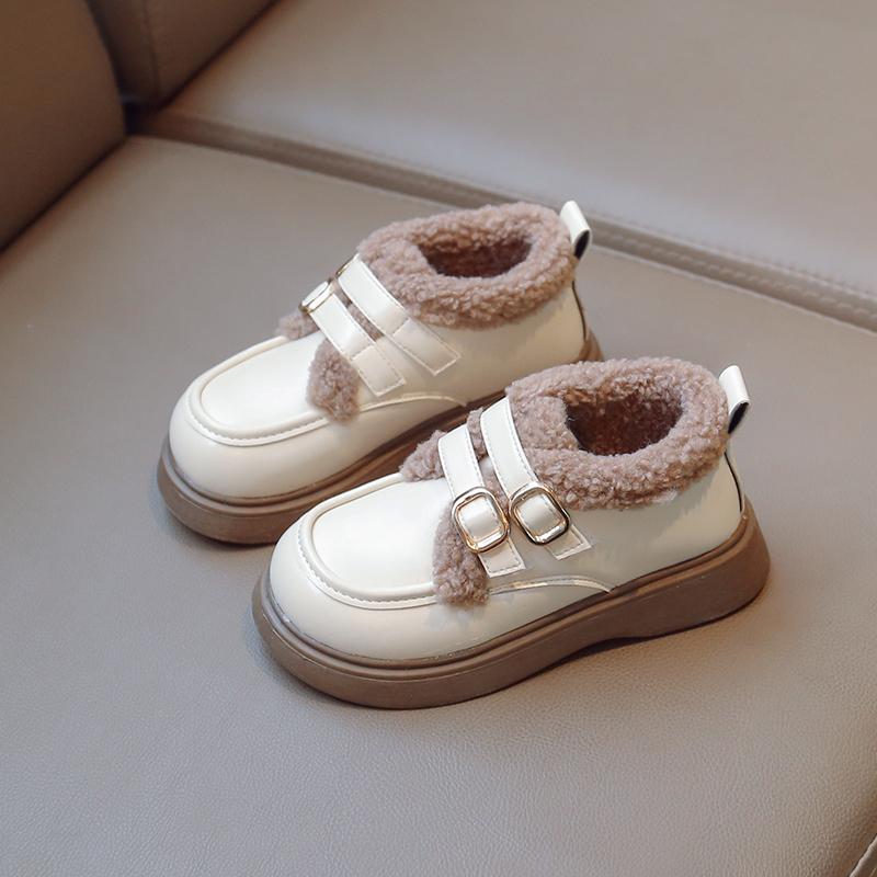 Children Leather Shoes Winter British Thick Soled Girls Shoes Plush Casual Warm Thicken Cotton Shoes