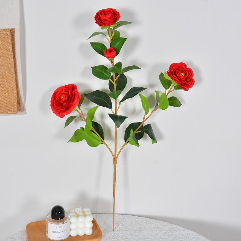 10pcs Wedding Pink Camellias Plant Simulation Flower Auditorium Decoration Artificial 4 Heads Camellia Branch Silk Fake Flowers