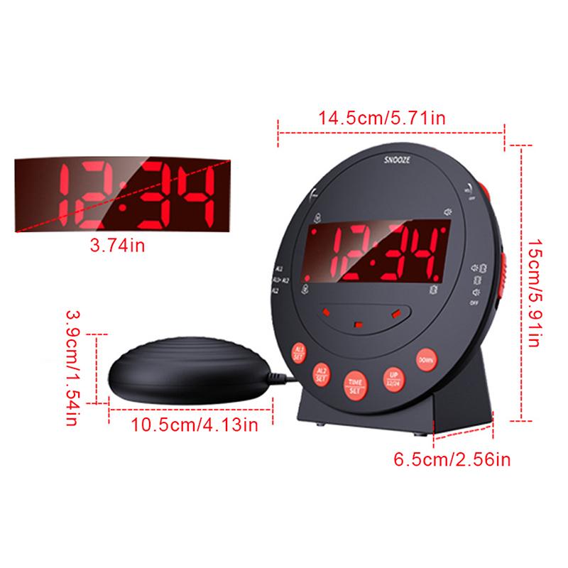 Loud Alarm Clock With Bed Shaker Vibrating Alarm Clock With Flash Light Brightness Adjustable Snooze Dual Alarm Setting Usb