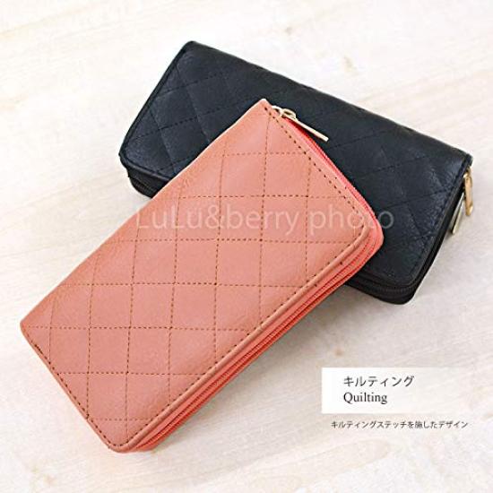 LuLu & berry Geldbörse für Damen und Herren, einfache lange Geldbörse mit zwei Reißverschlüssen und rundem Reißverschluss, Kunstleder, Pink, gesteppt, Koralle