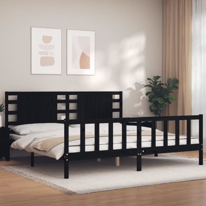 VidaXL Cadre de lit avec tête de lit noir 200x200 cm bois massif 3192840