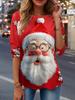 Women's Festive Santa Long Sleeve, Holiday Graphic Print Top,2025 Christmas Party Wear, Winter Seasonal Comfort Fit