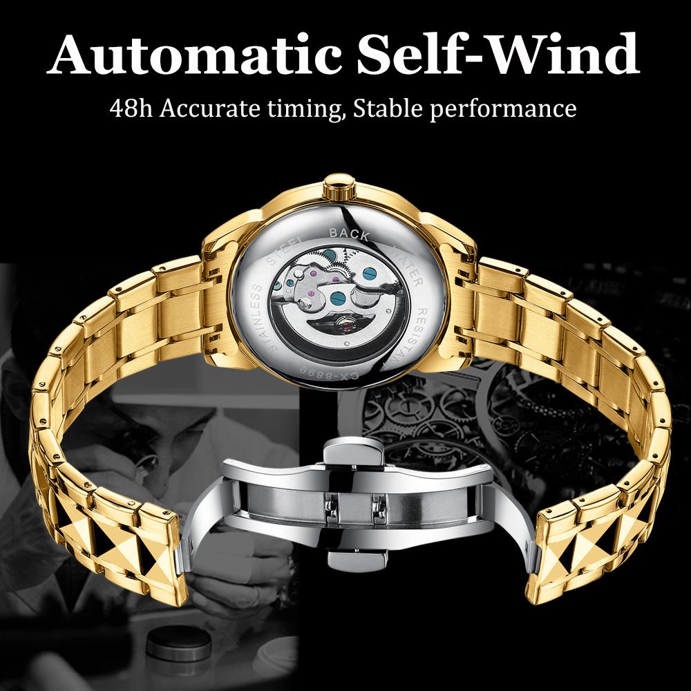 Gold 3D Dragon Dial Watches for Men Luxury Automatic Mechanical Watch Stainless Steel Strap Hollow-carved Wristwatches