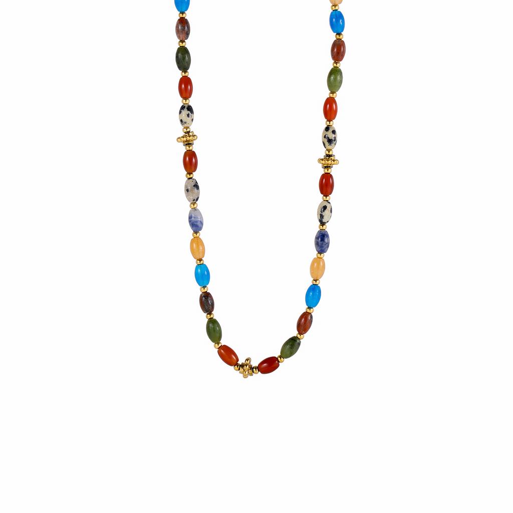 CARLIDANA INS Hot Sale Original Design Gold Plated Stainless Steel Natural Stone Women Trendy Sea Fish Tassel Pendant Necklace