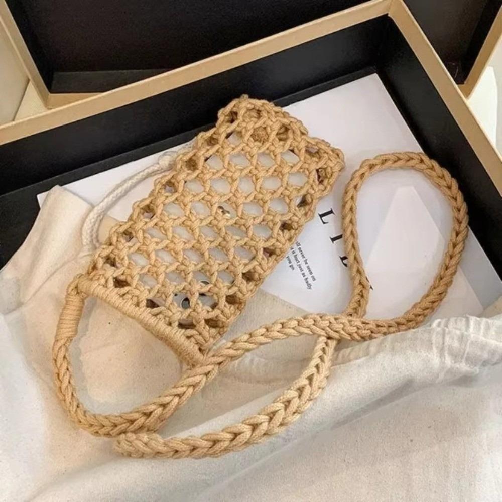 New Portable Crossbody Phone Bag Hollow-out Woven Solid Color Phone Purse Crochet Lightweight Handbag Gifts