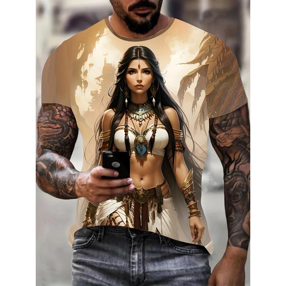 

Men s short sleeved T-shirt 3D Lndian Beautiful Woman printed T-shirt tribal women breathable and comfortable men s streetwear XS