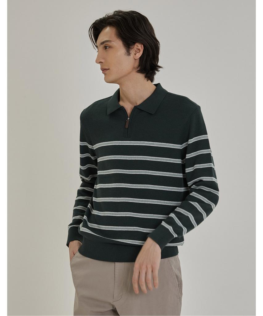 INDIAN Striped Polo Zip-Up Knit_Miubl6Sc461