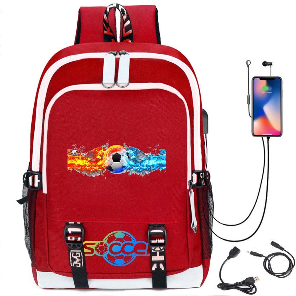 Football Star Printed Schoolbag Backpack Usb Charging Student Backpack Computer Bag