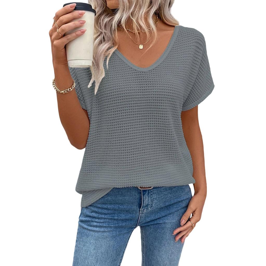 Women's Hollow Out Tops Short Sleeves Neck Shirt Fashion Eyelet Casual Beach Summer T-Shirt