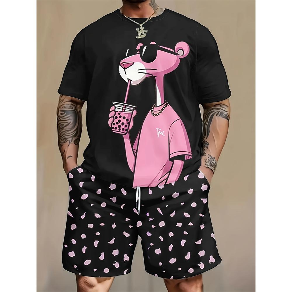 Summer Men's T-shirt and Shorts 2 Piece Set Hip Hop Print Round Neck T Shirt Casual Fashion Style Breathable Short Sleeve Shorts