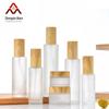 Matglazen Lotionfles met Houtnerf Dop en Logo