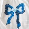 Girls' Fashion Set - Summer Children's Casual White Ribbon-Printed T-Shirt + Washed Denim Pants Set