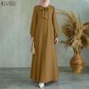 ZANZEA Women Casual Round Neck Loose Long Sleeve Muslim Dress