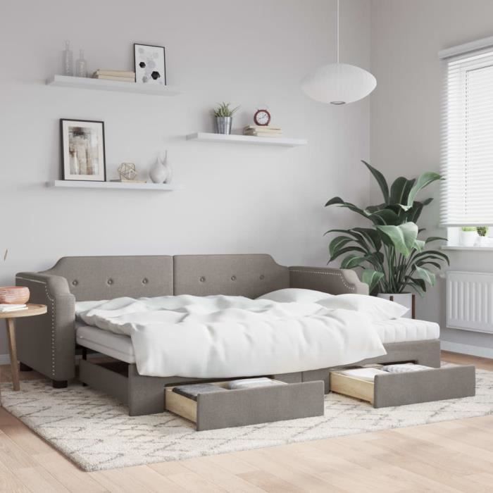 VidaXL Daybed with Trundle and Drawers Taupe 100x200 Cm Fabric 3197696