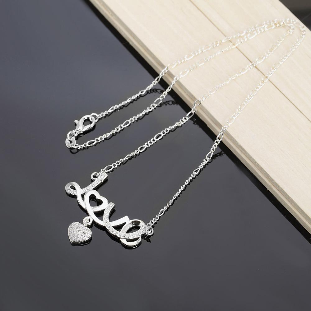 925 Sterling Silver AAA Zircon Heart-shaped Love Necklace Wedding Charm Jewelry