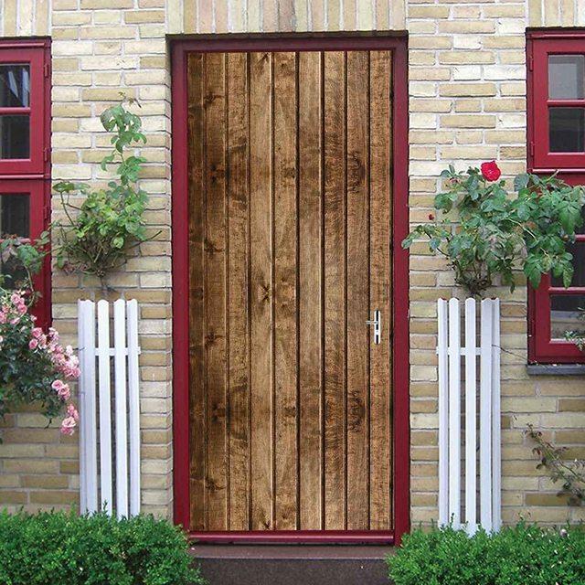 Art Wood Door 3d Modern Stickers Wallpaper Retro Style Poster Mural Decorated With Antique Red Brick Wall Door Stickers