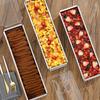 Tiramisu Set: Rectangle Stainless Steel Mold, Cake Base, Long Tray, and Spatula.
