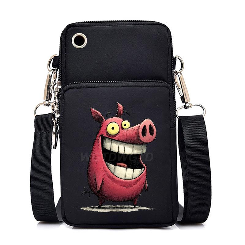 Funny Animals Personality Printing Black Oblique Span Small Bag Multifunctional Casual Portable Mobile Phone Bag