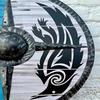 60.96 Cm Handmade Viking Wooden Shield with Tribal Raven Design Blue White Round LARP Shield Norse Cosplay Prop Wall Decor Gift