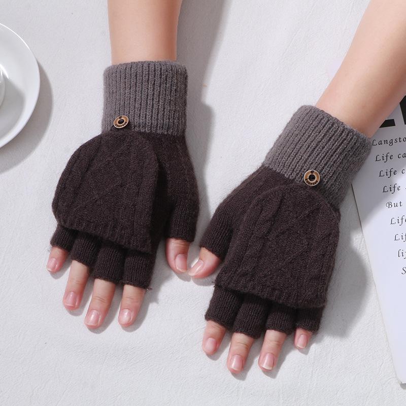 2025 Embroidered Gloves, New Style, Student Gloves, Cashmere Half Finger Gloves, Flip Gloves, Couple Knitted Gloves, Jacquard Warm Gloves