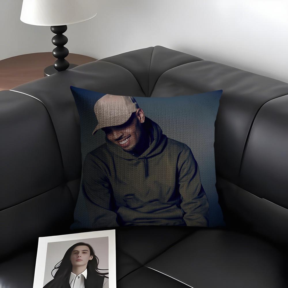 C-Chris Brownn Rapper Cushion Cover Natural Linen Organic Fabric Double-Sided Printing Sofa Home Decor Gift Pillow Case