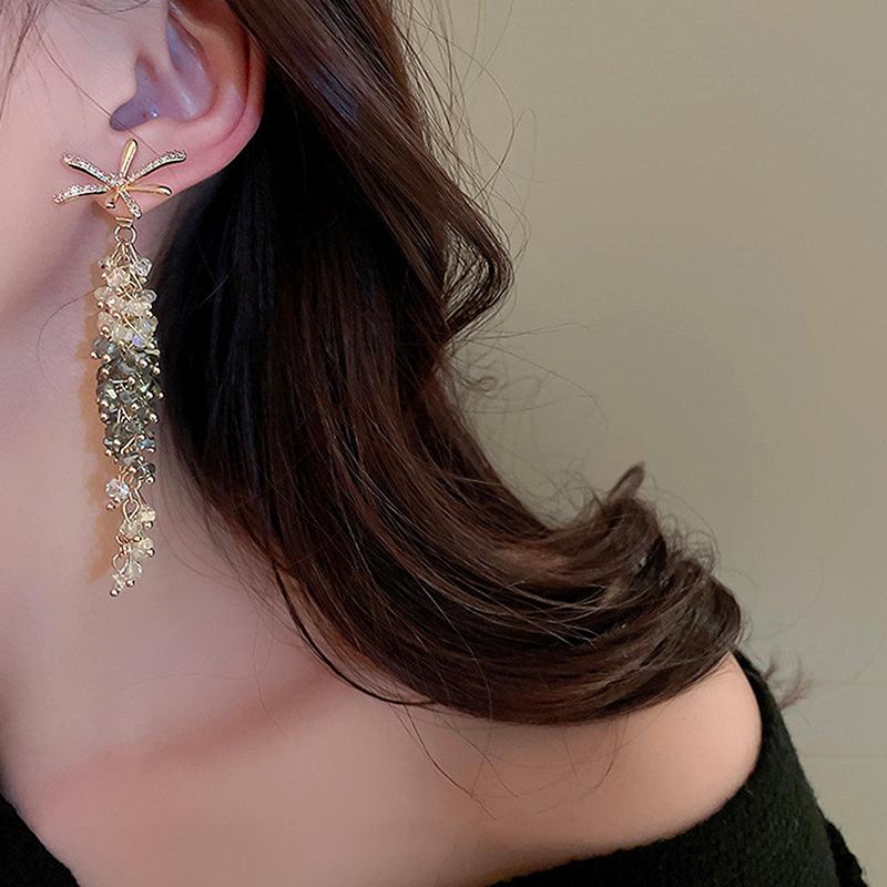 

Diamond Flowers Tassels Earrings Temperament Earrings Vintage Exaggerated Women S Earrings