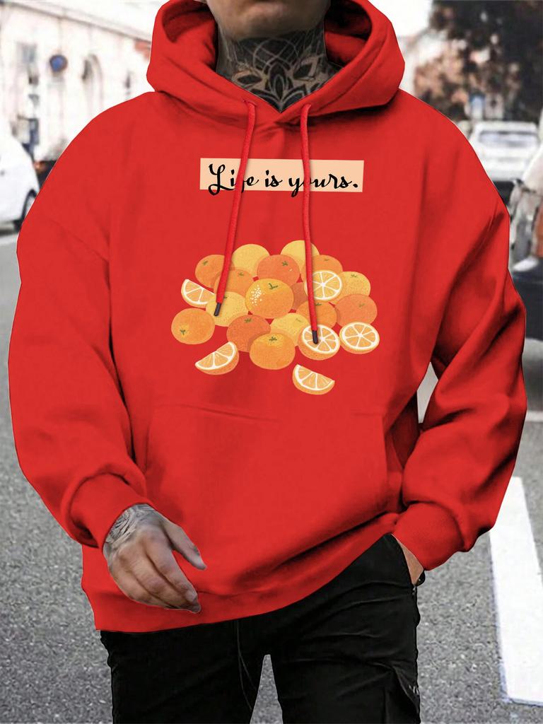 La vie est à vous Imprimés d'oranges et de fruits Sweat à capuche pour homme Doux à poches Vêtements de rue Harajuku Décontracté Sweat à capuche Molleton Unisexe Tout-aller