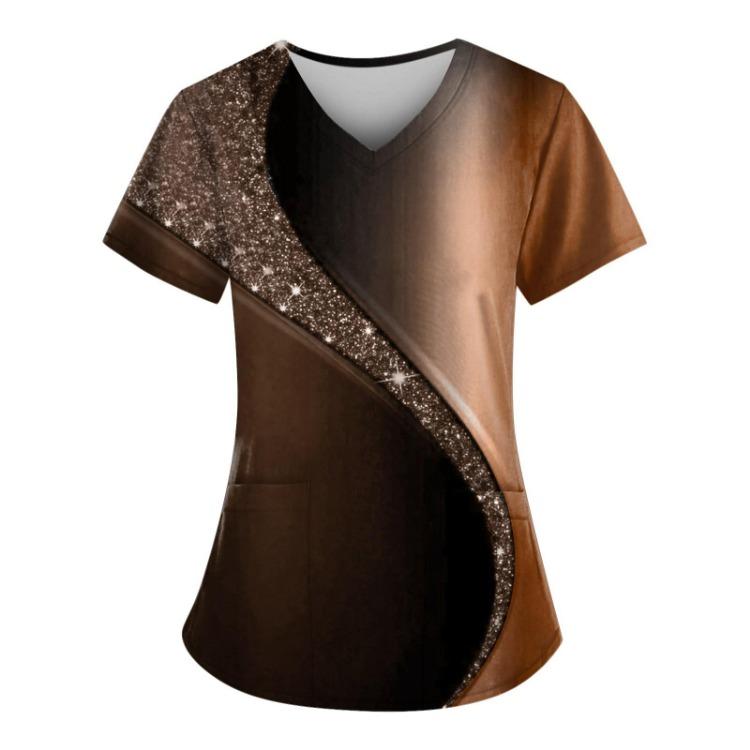 

Женский рабочий топ-скраб большого размера с V-образным вырезом и короткими рукавами, с карманами, забавная футболка с принтом для рабочей униформы XXL светло-коричневого