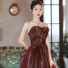 Bridal toast 1011 new women's summer tube top burgundy waist thin long wedding banquet engagement evening dress