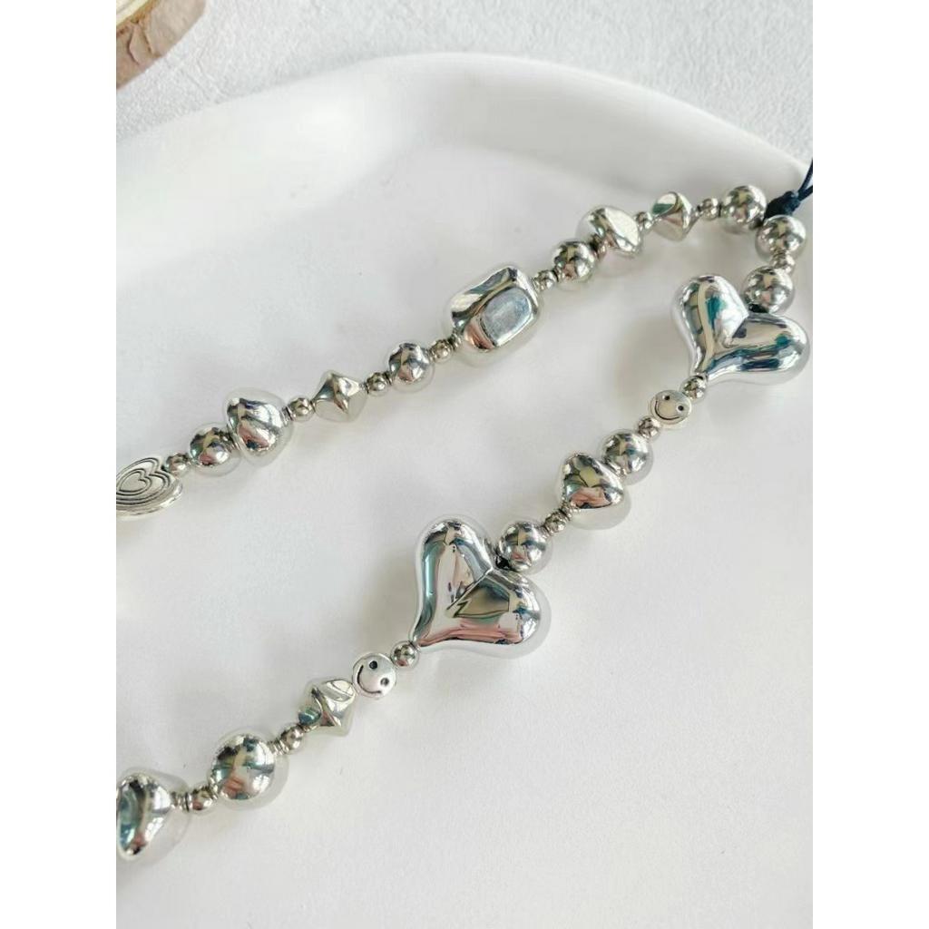 Neue Original Handgemachte Silber Liebe Millennium Stil Perlen Handykette Süß Cool Schlicht Vielseitig Nische ins