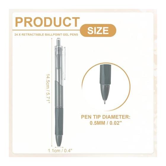 PATIKIL 24 Pack 0.5mm Retractable Gel Pens, Fine Point, Black Ink, Smooth Writing, Ideal for Office, Home, Journaling, Notebook Records, Gray