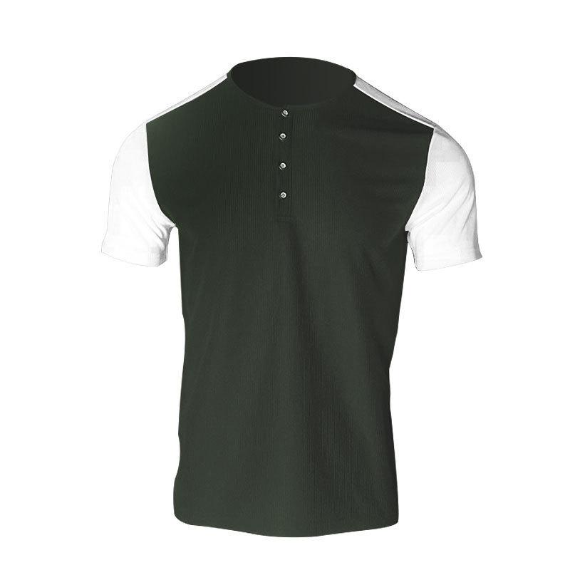 

New Plus-size Men s Waffle T-shirt Henry with Short Sleeves S