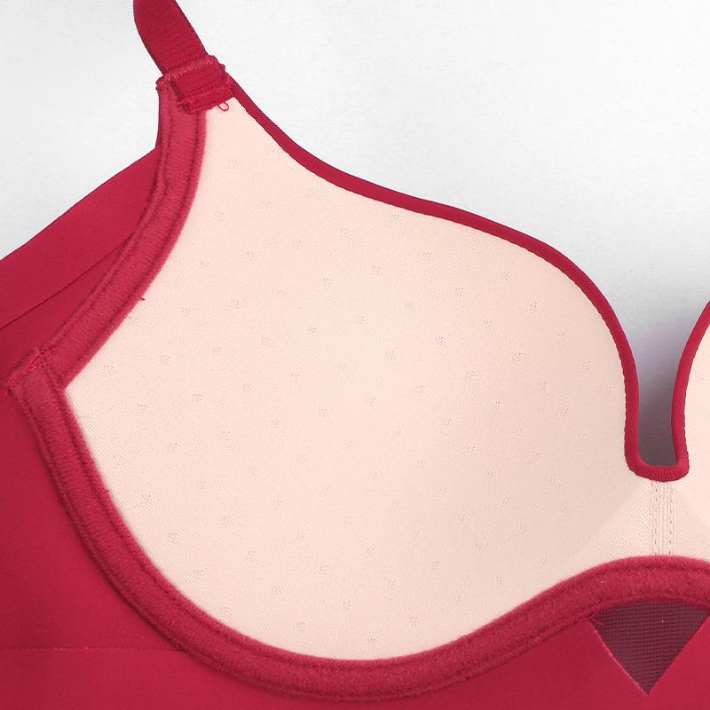 Smooth Underwear Comfortable and Sexy Gathered Bra Anti Sagging Double Breasted Seamless Red Bra