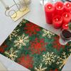 4-Pack Festive Christmas Placemats, 100% Polyester Knit Fabric, Machine Washable, Rectangle Table Mats with Green Red Snowflake Design, 12x18 Inch, Ho