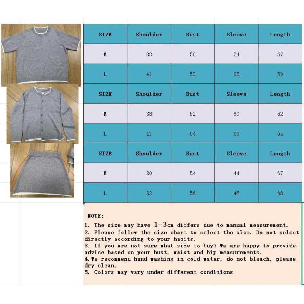 Hirsionsan Elegant Soft Vintage Women Suits 3 Pieces Skirt Sets Cardigan Short Sleeve Sweater & Mini Skirt Knitted TrackSuit