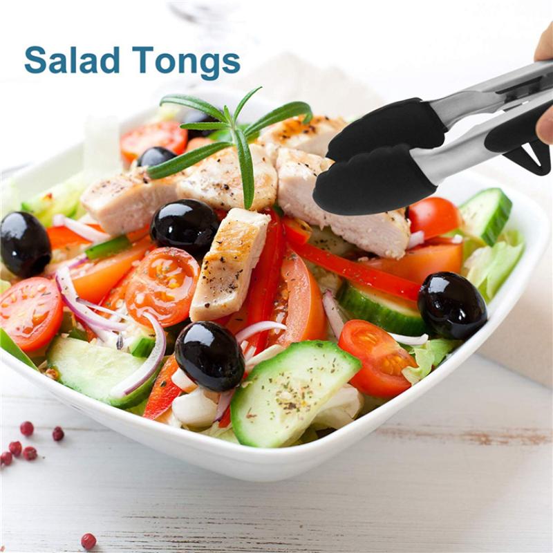 Kitchen Utensils and Cooking Tongs, Heat-resistant Stainless Steel Barbecue Tongs, Equipped with Silicone Tips and Bracket Design, Suitable for Salads