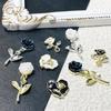 Trending Nail Art Alloy Camellia Pendant: Drip Oil Love, Black & White Rose, Color Edge Flower, Tassel Nail Diamond.