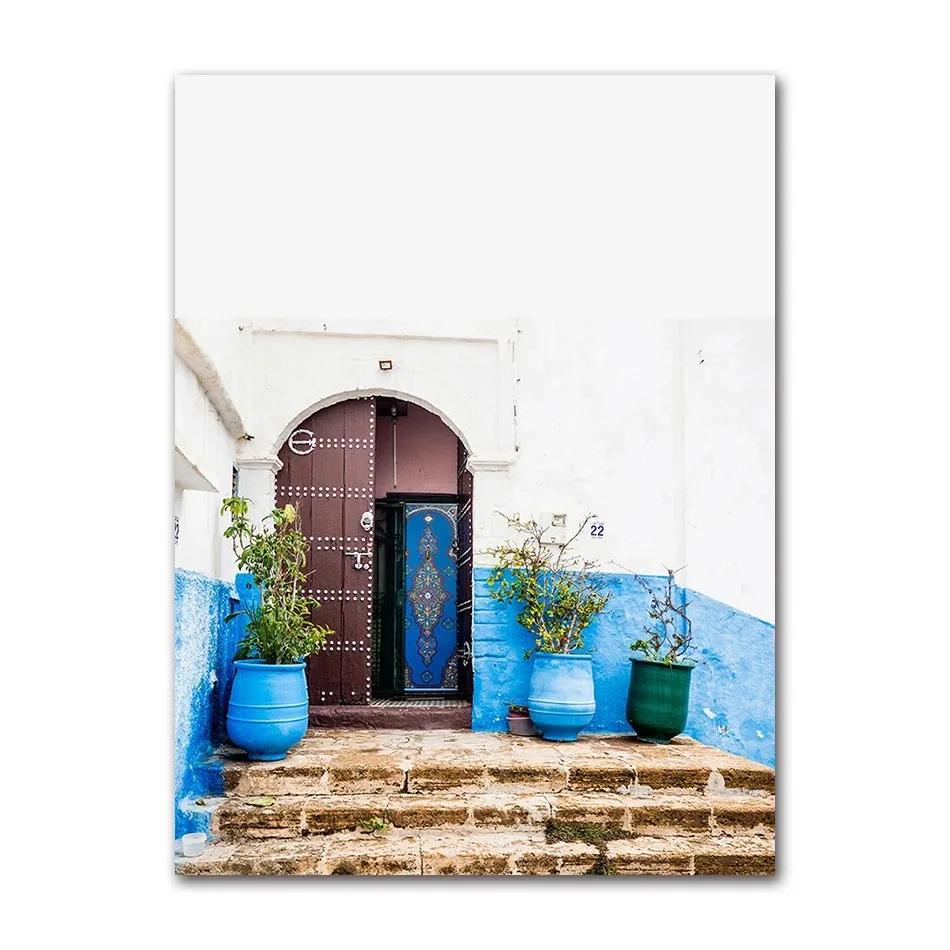 

Mosque Blue Door Nordic Canvas Painting Poster Morocco Building Wall Art Religion School Wall Picture for Living Room Home Decor 21X30CMNo Framed