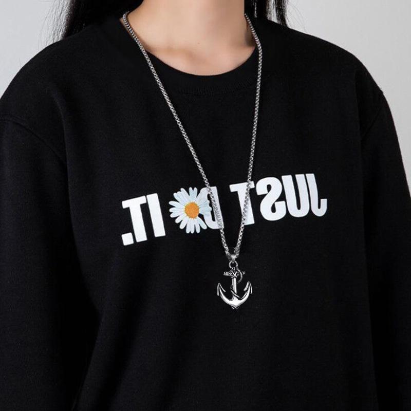 New Vintage Titanium Steel Necklace Wrapping Ship Anchor Rock Nightclub Trendy Men's Accessories