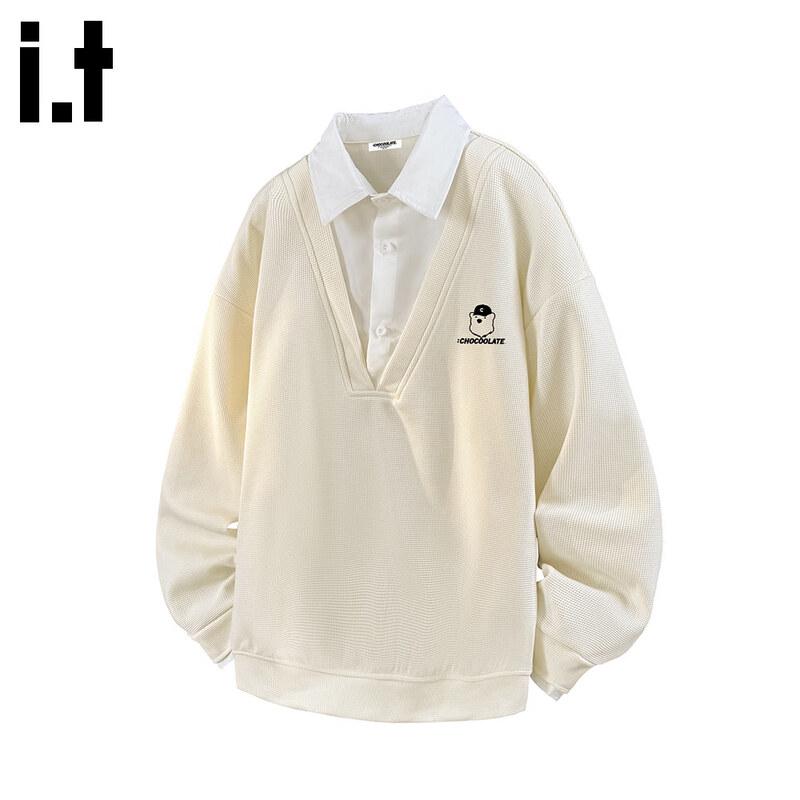 CHOCOOLATEit Men s Fake Two-Piece Polo Collar Long Sleeve Sweatshirt 4XL