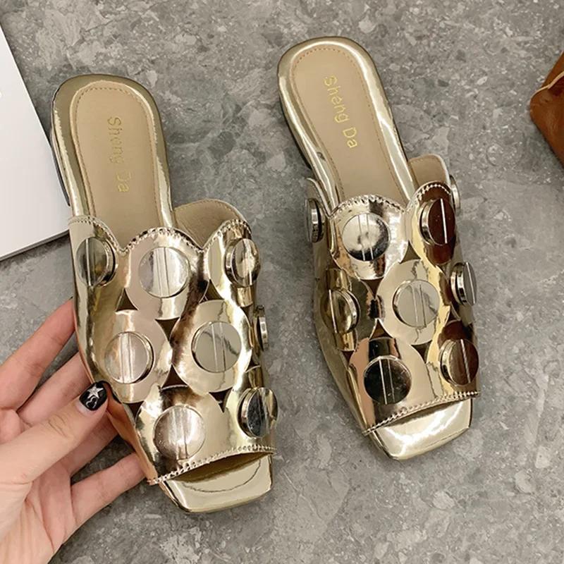 Fashion Designer Women Chunky Slippers Elegant Heeled Sandals Fashion Woman Shoes 2025 Luxury Brand Slides Party Dress New Mujer Zapatos