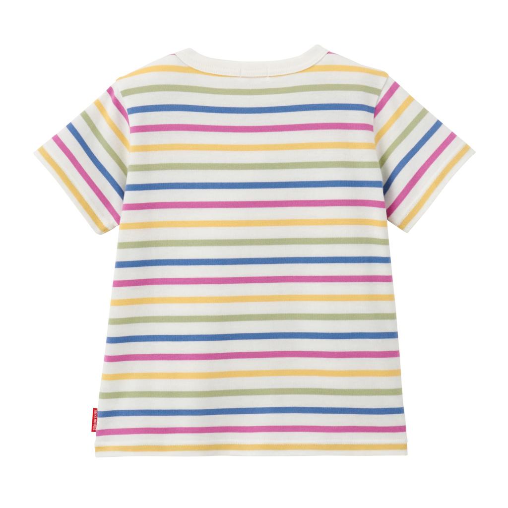 With Stripes and Logo for Boys and for Babies and for Preschool and School [Miki House] Web-exclusive Short-sleeved T-shirt Girls, Kids, Use,